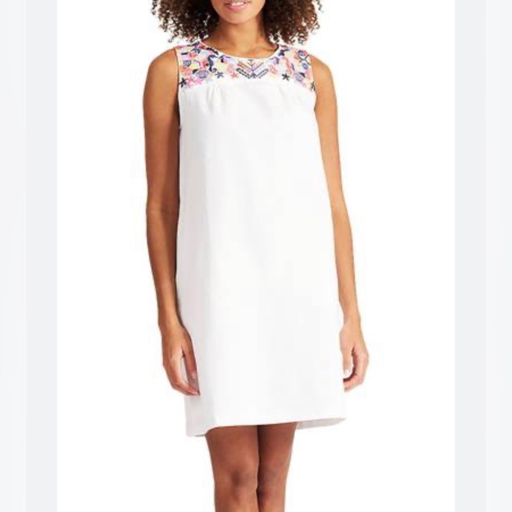 Joules Bright White Cotton Linen Blend Embroidered Shift Dress Size 10 NWT